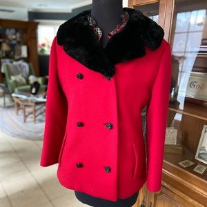 Fur collar red peacoat